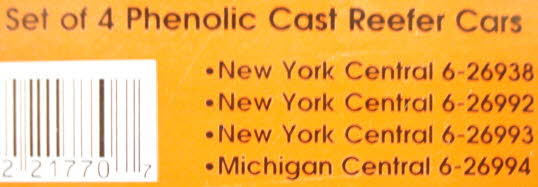 Lionel 6-21770 O Gauge New York Central 4-Car Reefer Set EX/Box