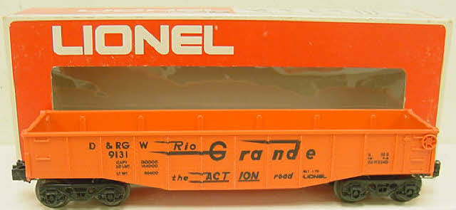 Lionel 6-9131 O Gauge Denver and Rio Grande Western Long Gondola (Orange)