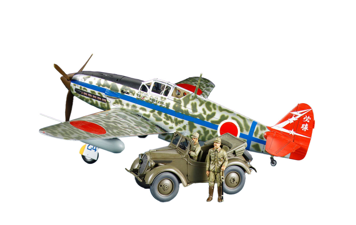 Tamiya 25203 1:48 Kawasaki Ki-61-Id Hien & 4x4 Light Vehicle Kurogane Plane Kit