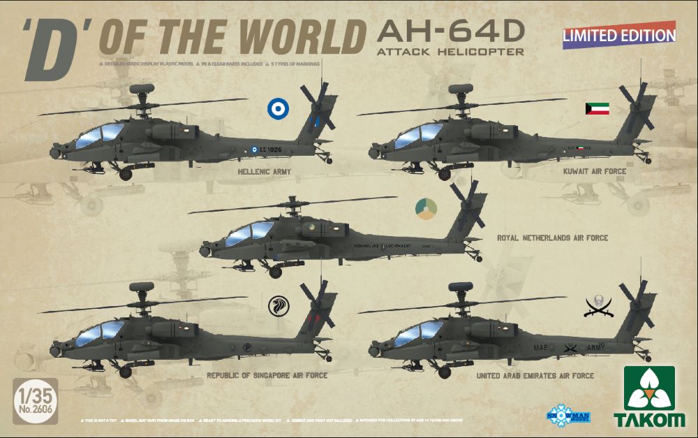 Takom 2606 1:35 "D" of the World AH-64D Attack Helicopter Plastic Model Kit