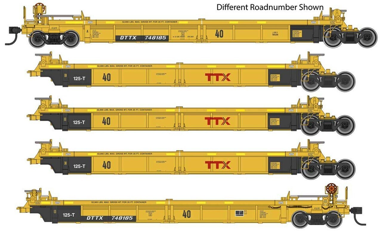 Walthers 910-55634 HO TTX/DTTX Thrall Rebuilt 40' Well Car #748410 (Set of 5)