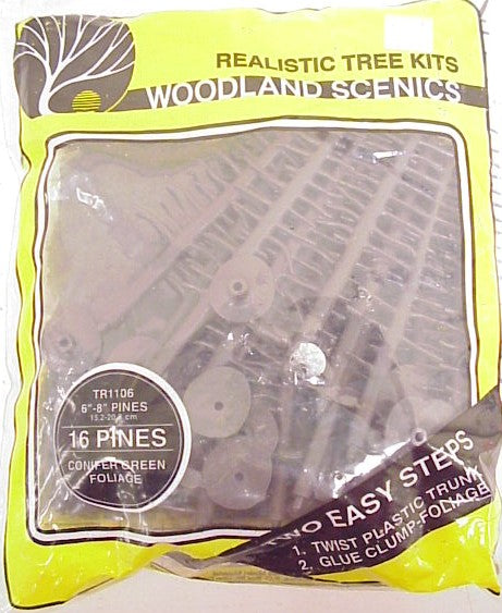 Woodland Scenics TR1106 6"-8" Pines Conifer Green Tree Kits (Pack of 16)