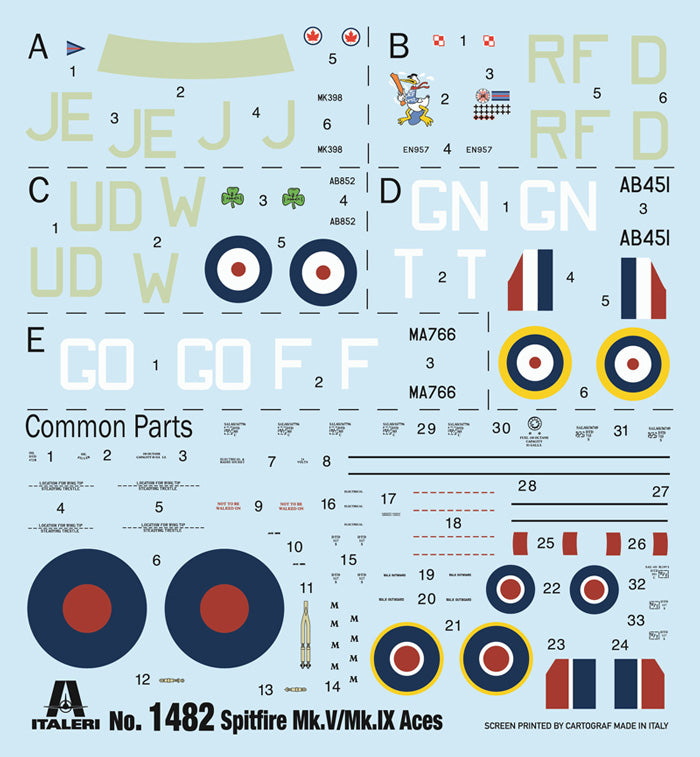 Italeri 1482 1:72 Spitfire Mk.V/Mk.IX Aces Fighter Aircraft Plastic Model Kit