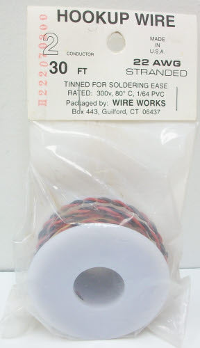 Wire Works H222070300 2c Wire 22g 30' Black/Red