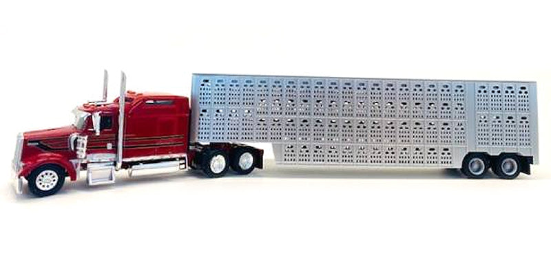 Promotex 006603R 1:87 Red Kenworth W900L with Livestock Trailer