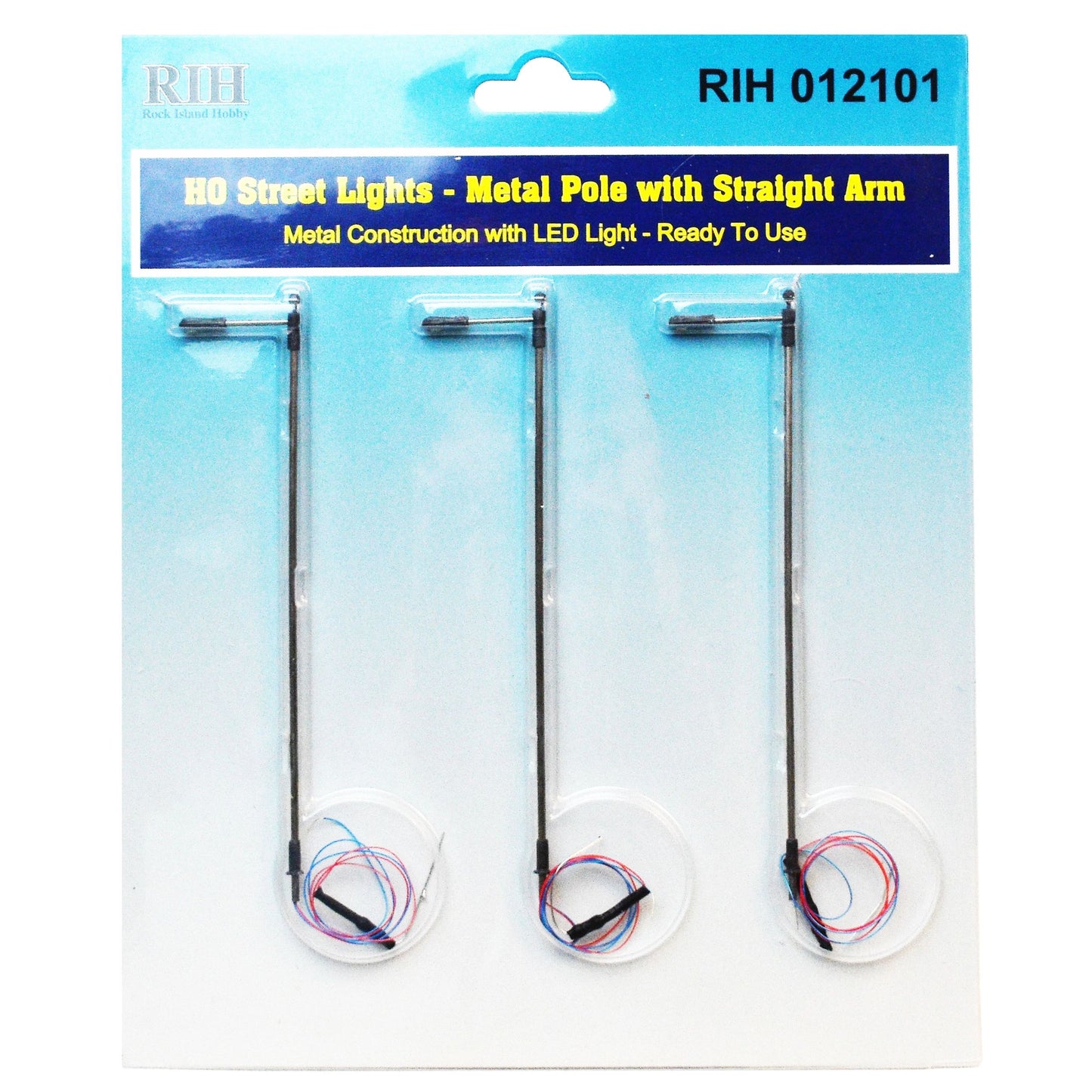 Rock Island Hobby 012101 HO Street Lights w/ Pole &  Straight Arms (Pack of 3)