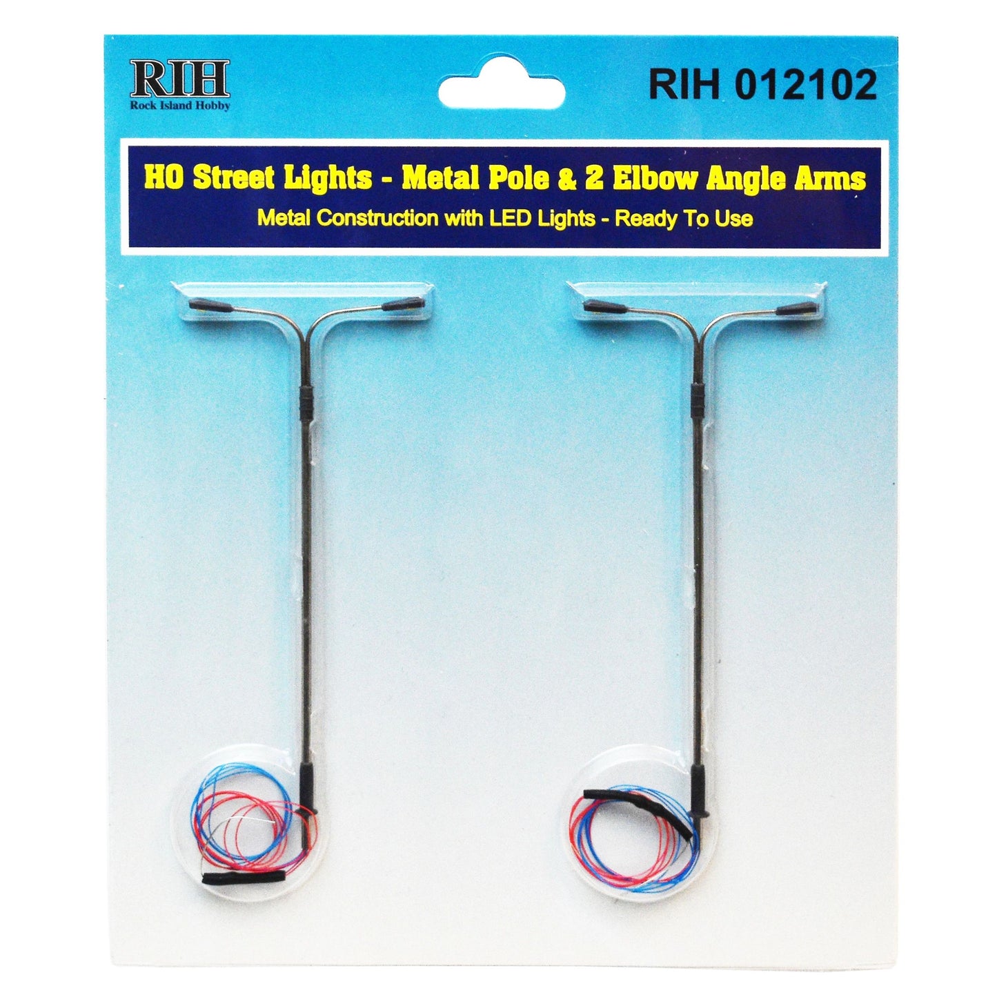 Rock Island Hobby 012102 HO Street Lights w/ Metal Pole & Elbow Arms (Pack of 2)