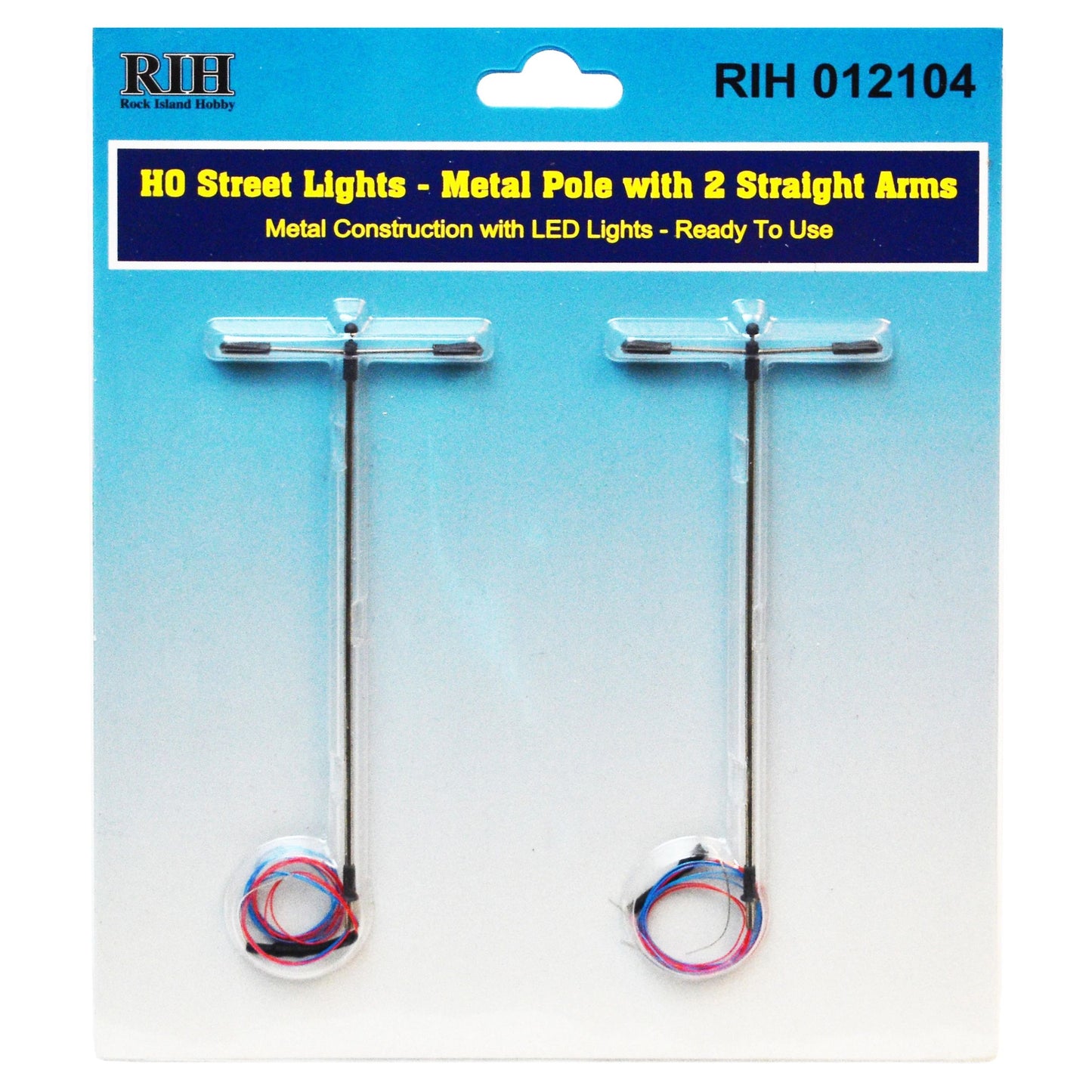 Rock Island Hobby 012104 HO Street Lights w/ Pole & Straight Arms (Pack of 2)