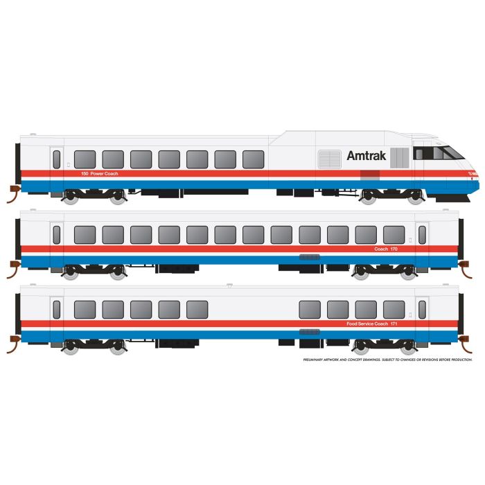 Rapido Trains 025002 HO Amtrak Early RTL Turboliner Passenger Car #3 (Set of 5)
