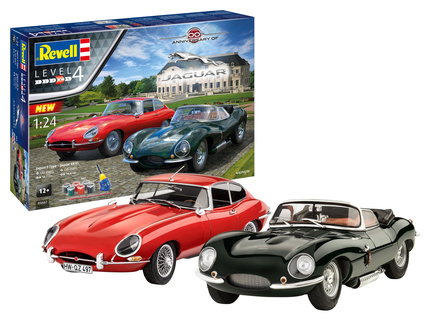 Revell of Germany 05667 1:24 100th Anniv of Jaguar Gift Set Kit (Set of 2)