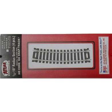Atlas 834 HO Nickel Silver 1/2-18' Radius Curved Track Sections (Pack of 4)