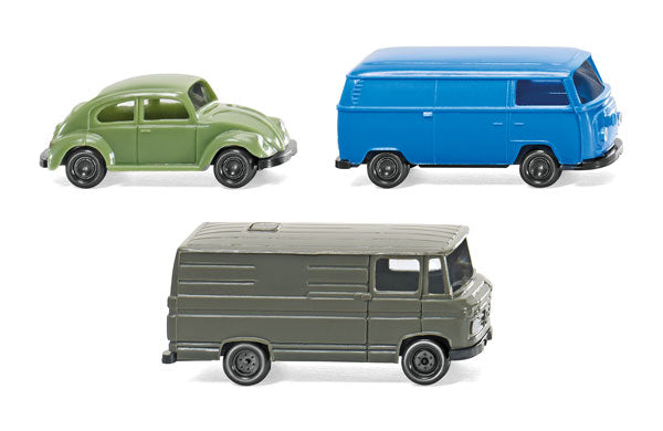Wiking 090301 N Scale 1 Passenger Car and 2 Panel Trucks Vehicle Set