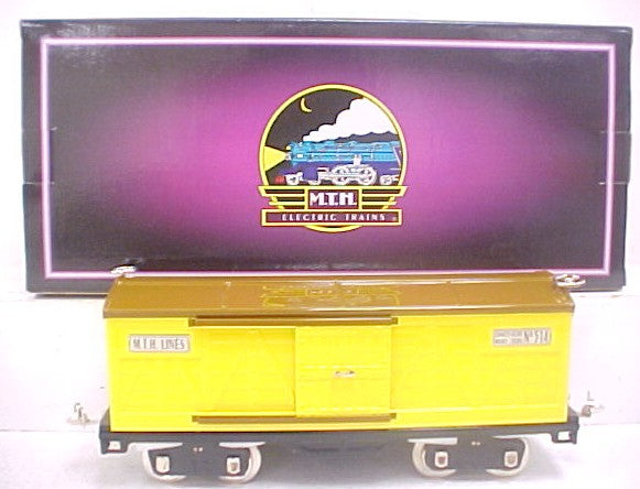 MTH 10-1085 Standard Gauge No. 500 Yellow Boxcar #514 with Trim