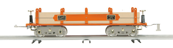 MTH 10-2201 Orange 4022 Flat Car w/Wood Load-