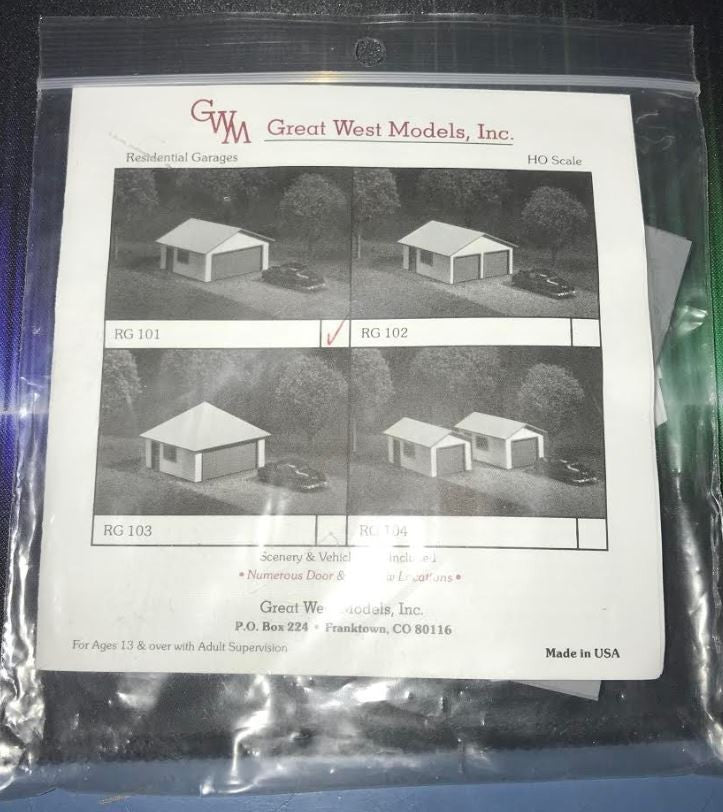 Great West Models RG 101 HO Double Car Garage Building Kit