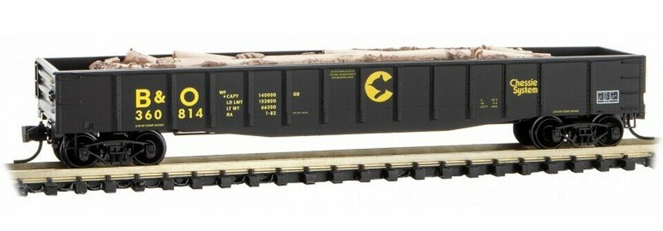 Micro-Trains 10500320 N B&O 50' 14 Panel Steel Fishbelly Side Gondola #360814