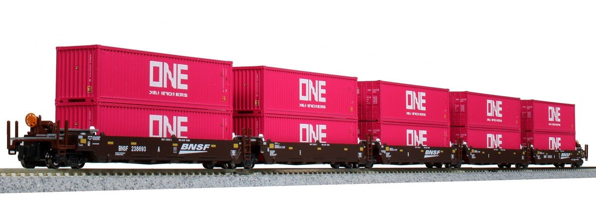 Kato 106-6195 N BNSF Swoosh Logo Maxi-I Double Stack Car w/Container (Set of 5)