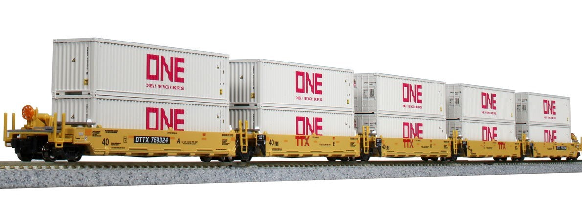 Kato 106-6196 N TTX New Logo Maxi-I Double Stack Car w/ONE Container (Set of 5)