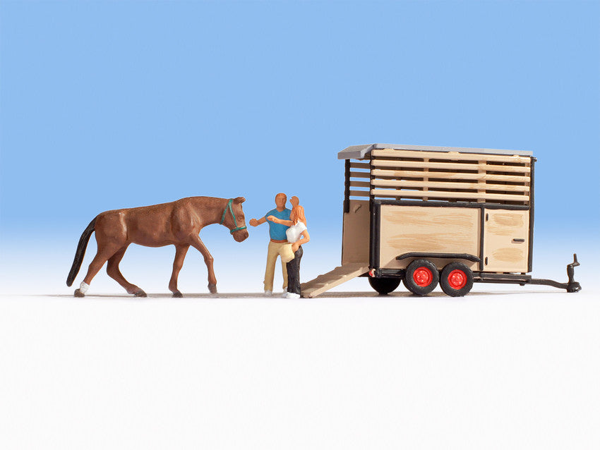 Noch 16654 HO Horse Transport Trailer w/Figures