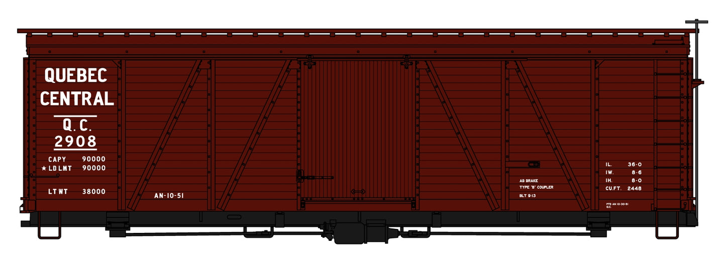 Accurail 11691 HO Quebec Central 36' Fowler Wood Boxcar Kit #2908