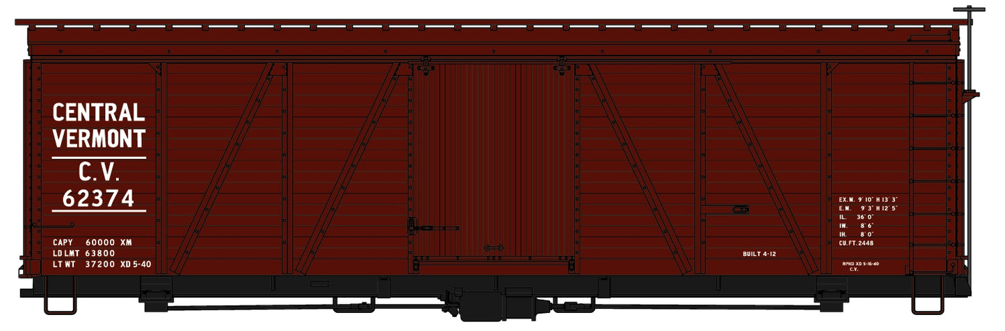 Accurail 1179 HO Central Vermont 1100 Series 36' Fowler Wood Boxcar #62374