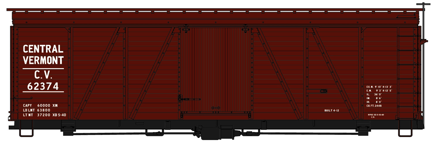 Accurail 1179 HO Central Vermont 1100 Series 36' Fowler Wood Boxcar #62374