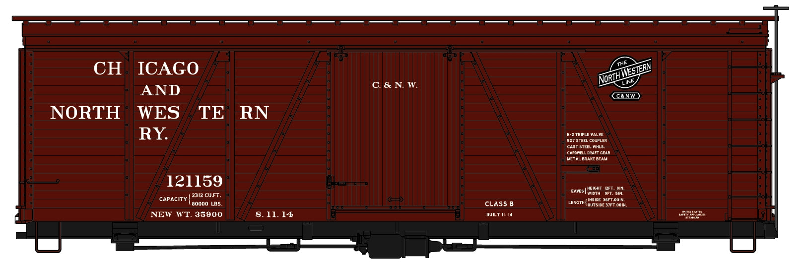 Accurail 1180 HO Chicago & North Western 36' Fowler Wood Boxcar Kit
