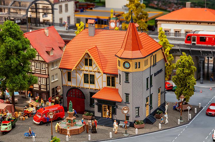 Faller 130649 HO Town Hall Building Kit with Fire Brigade Garage