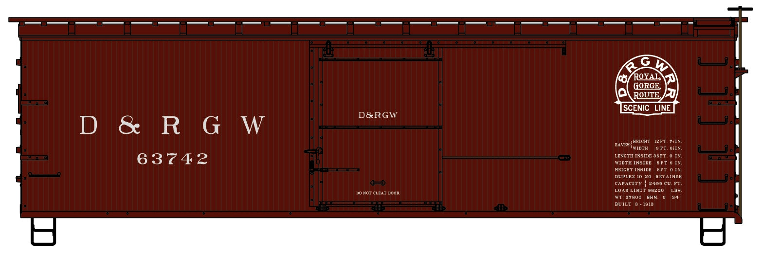 Accurail 1312 HO D&RGW 36' Double-Sheathed Wood Boxcar # 63742 Kit