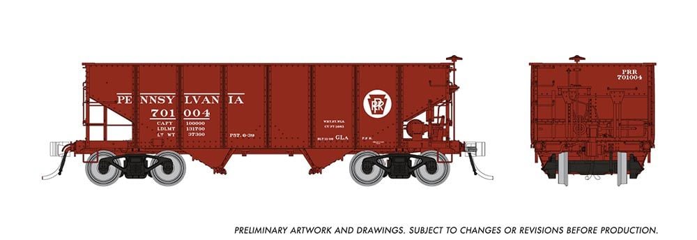 Rapido Trains 148010 HO PRR Circle Keystone GLa 2-Bay Hopper #3 (Pack of 6)