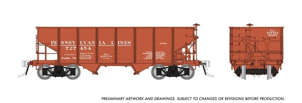 Rapido Trains 148019A HO Pennsylvania Railroad GLa 2-Bay Hopper
