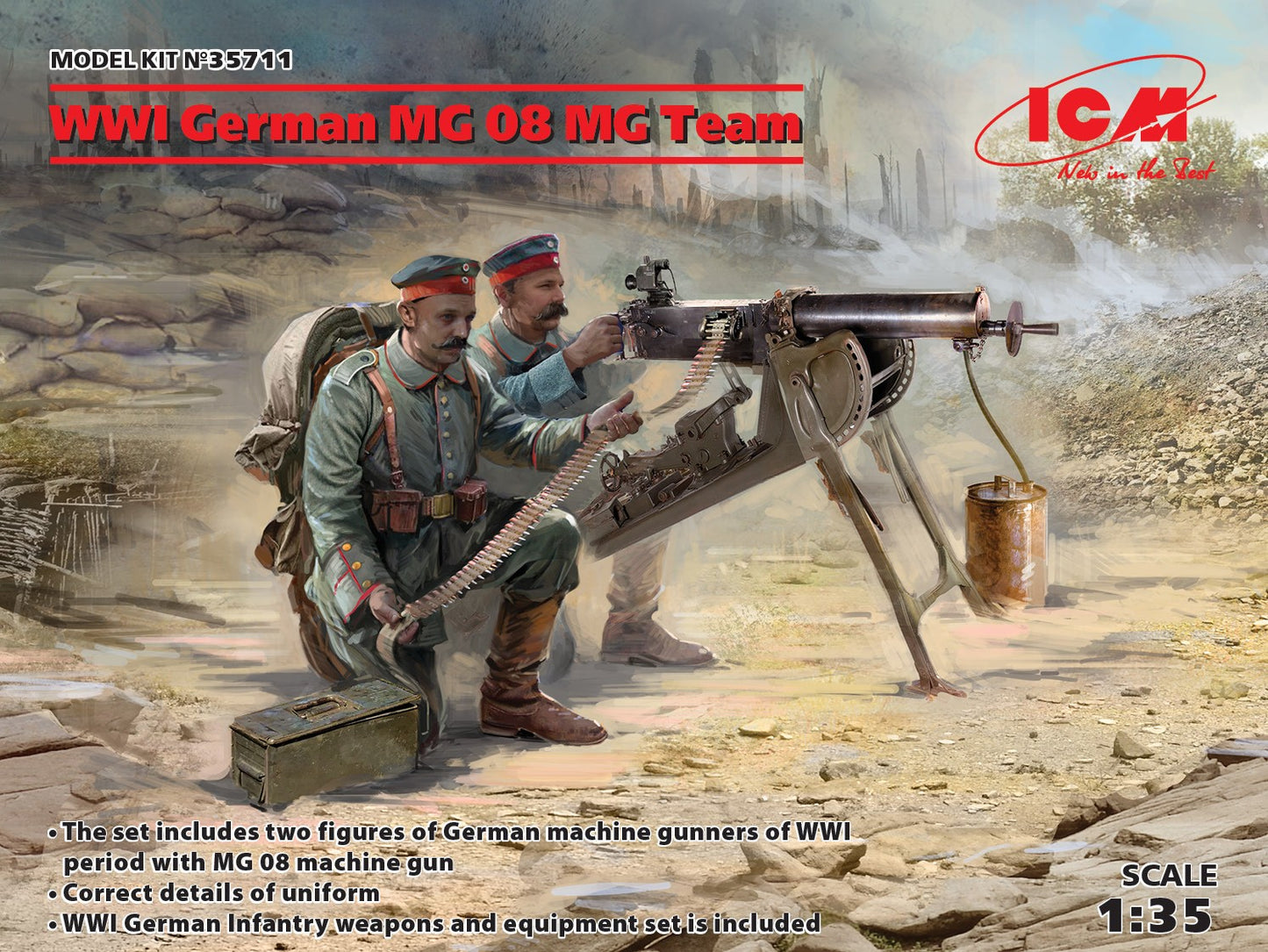 ICM 35711 1:35 WWI German MG08 MG Team Figures (Set of 2)