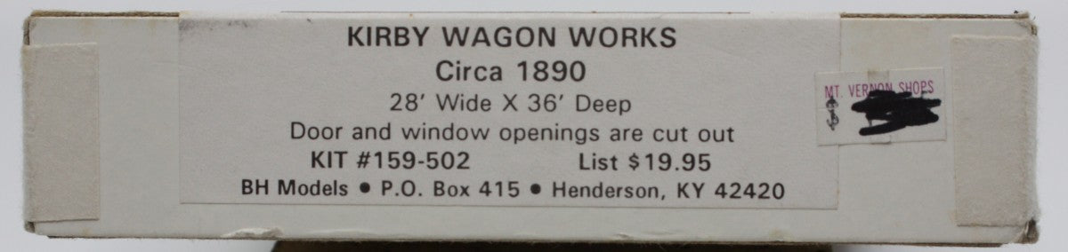 BH Models 159-502 HO Scale Kirby Wagon Works Circa 1890 Building Kit