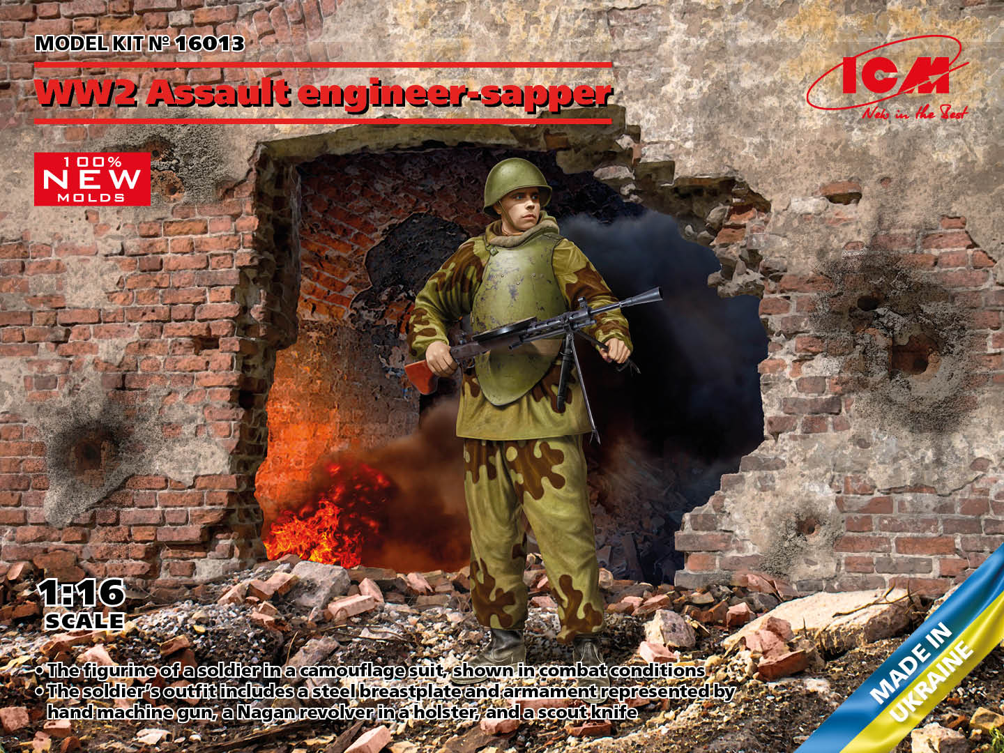 ICM 16013 1:16 WW2 Soviet Assault Engineer-Sapper Figure Plastic Model Kit