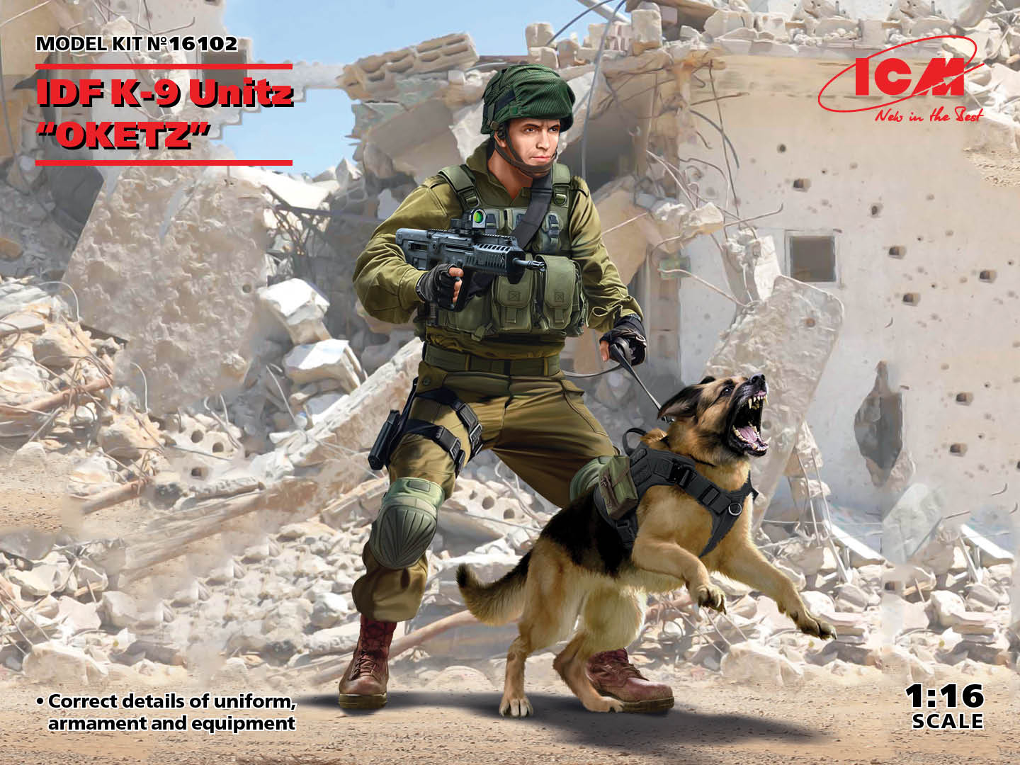 ICM 16102 1:16 IDF K9 Unit OKETZ Female Soldier w/Dog Figure