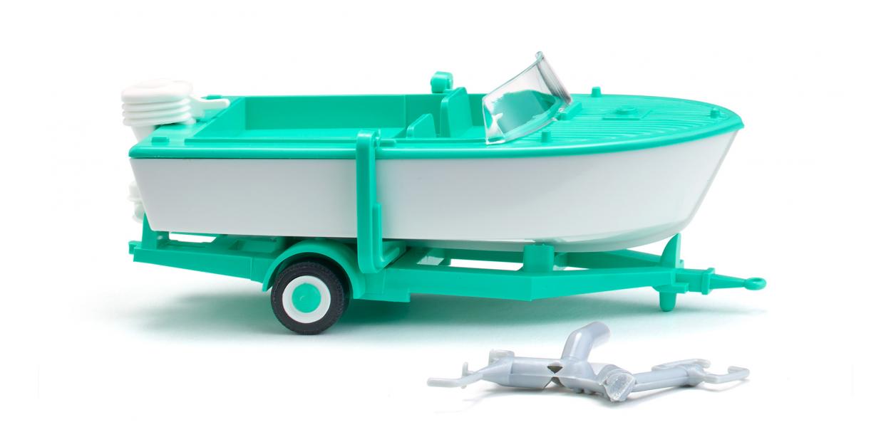 Wiking 09503 HO Signal White/Mint Green Trailer Mounted Motor Boat