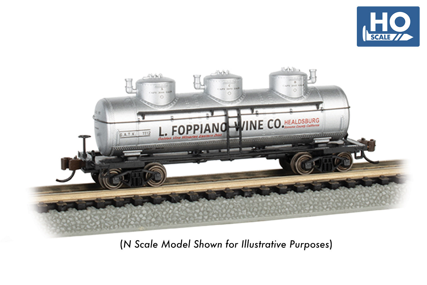 Bachmann 17114 HO L. Foppiano Wine 40' 3-Dome Tank #1112