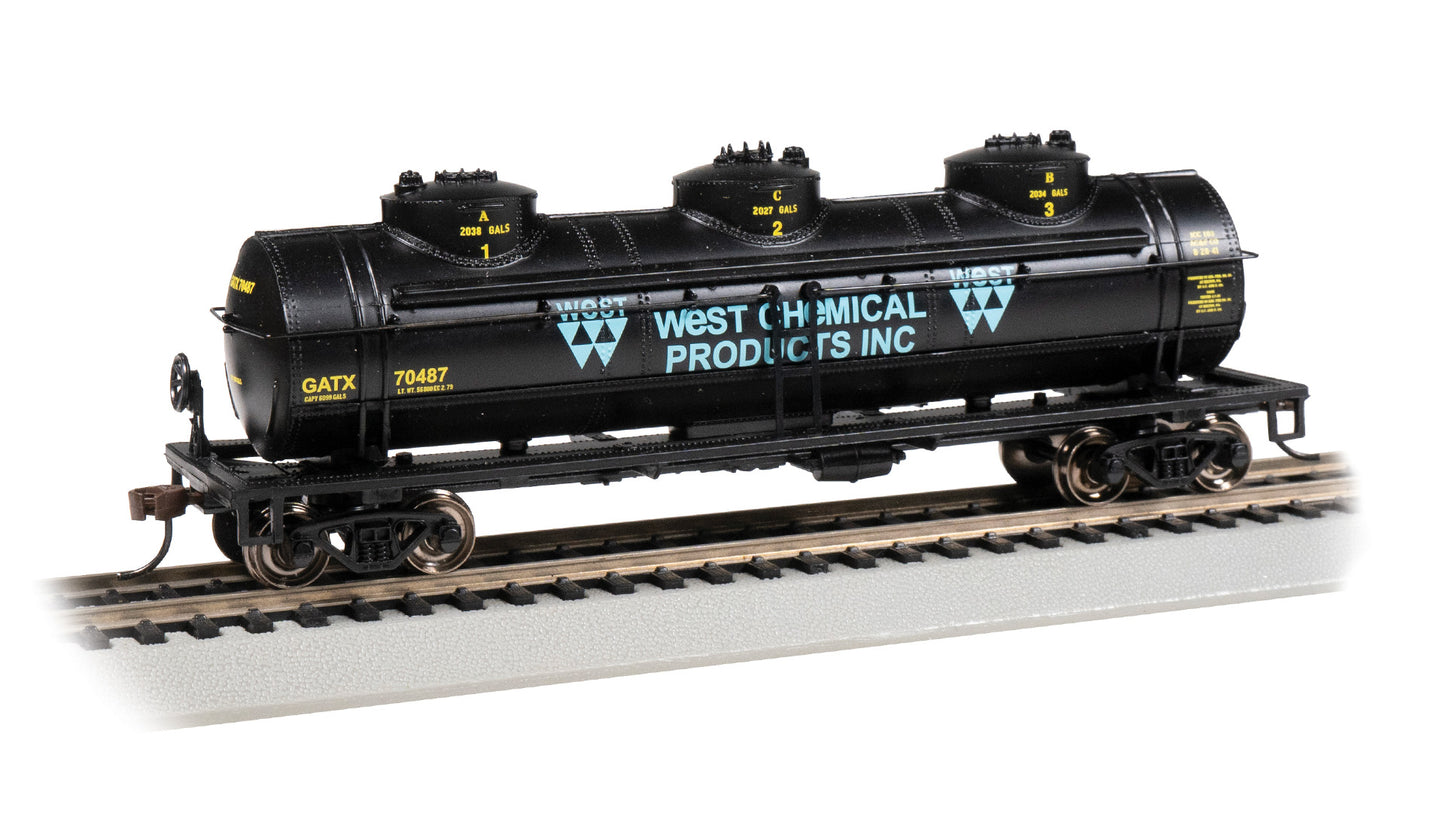 Bachmann 17116 HO West Chemical Products 40' Three-Dome Tank Car #70487
