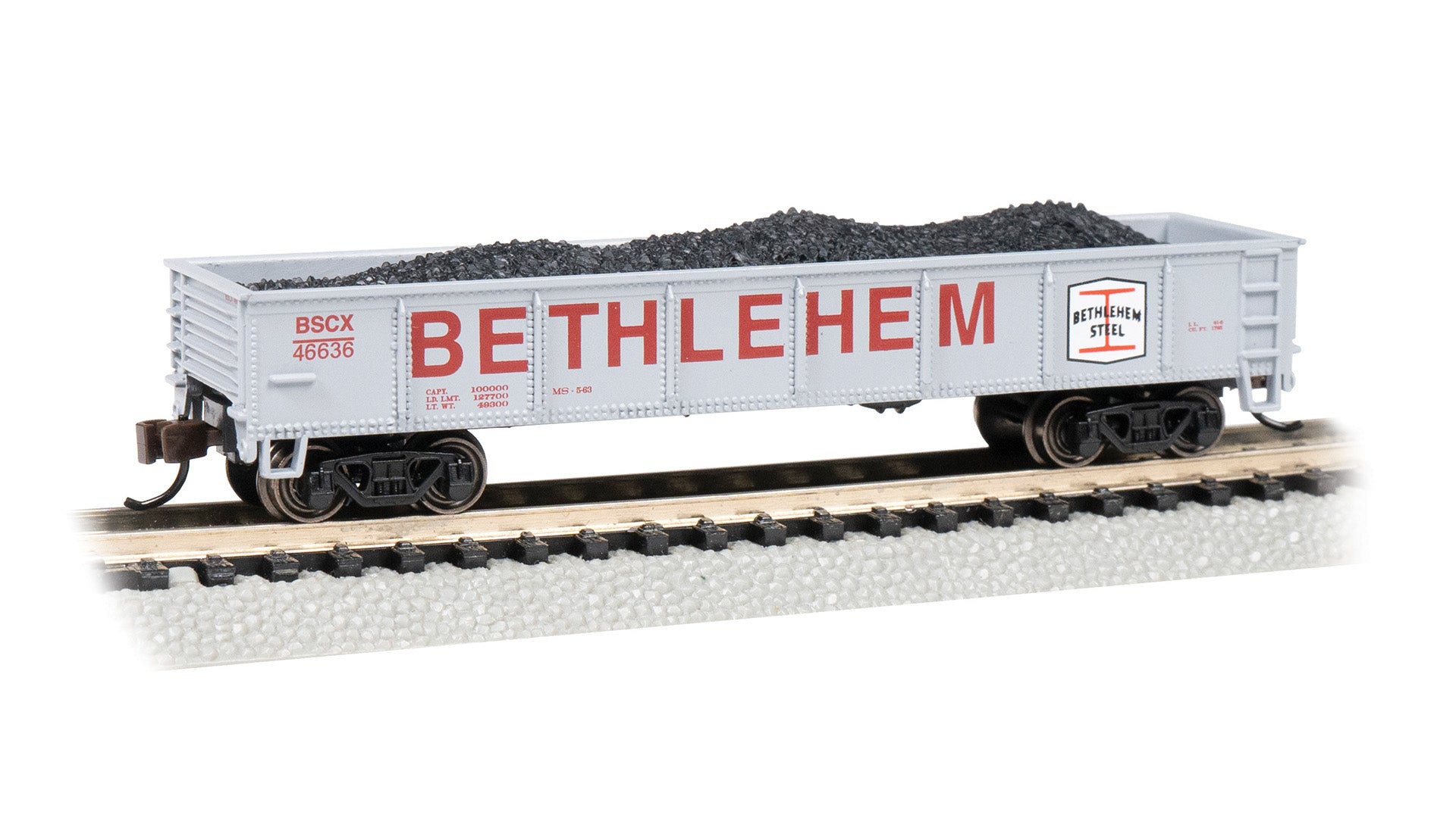 Bachmann 17256 N Bethlehem Steel 40' Gondola with Coal Load #46636
