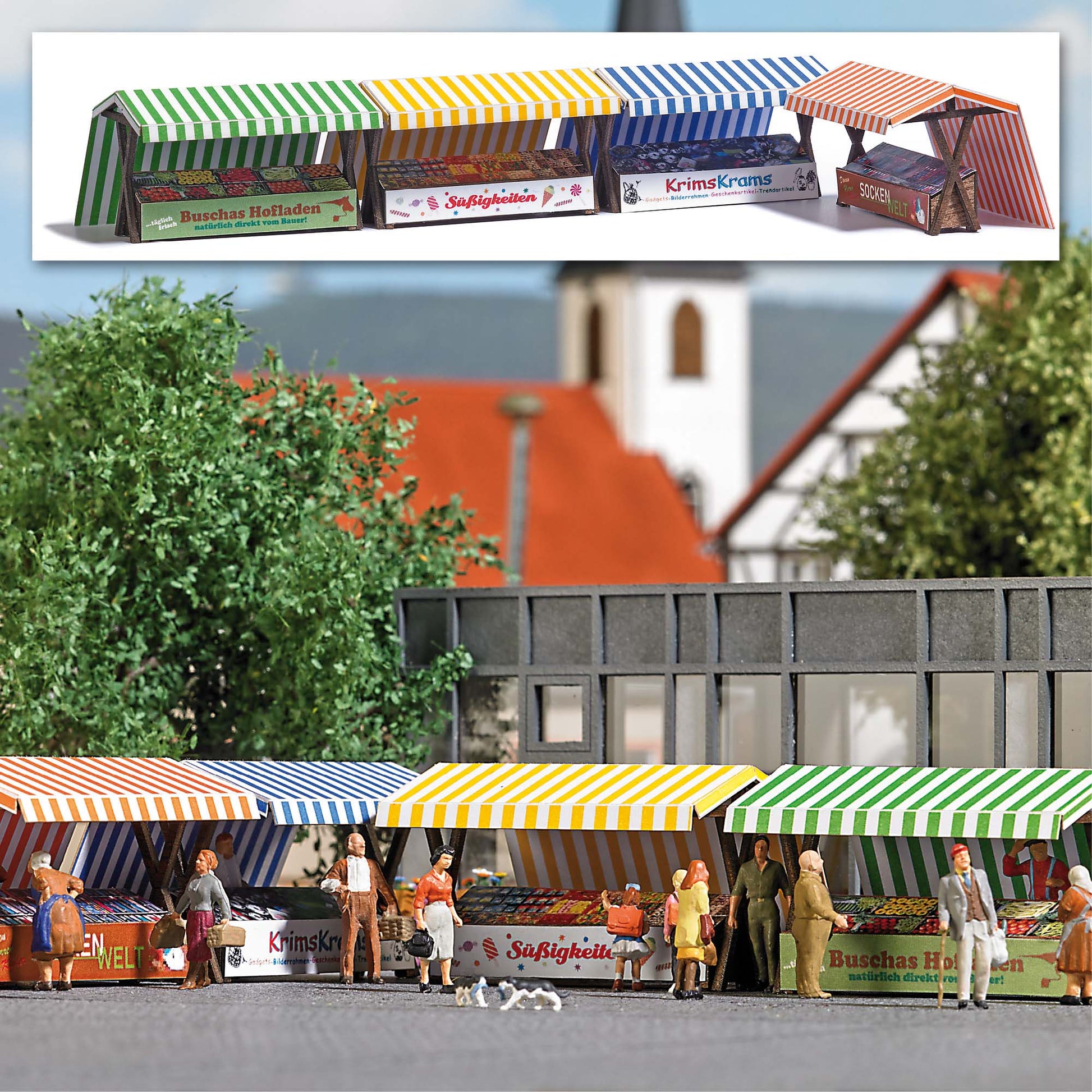 Busch 1824 HO Outdoor Market Stalls Kit (Set of 4)
