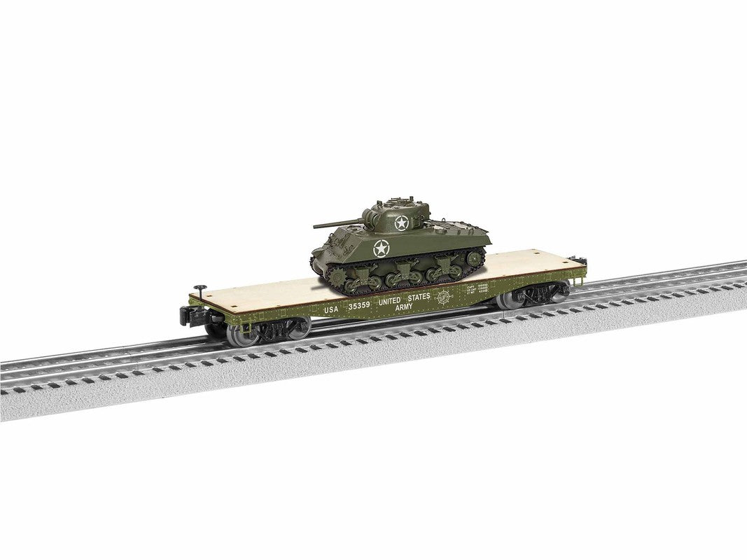 Lionel 1926752 O US Army 40' Flatcar with Sherman Tank #35359