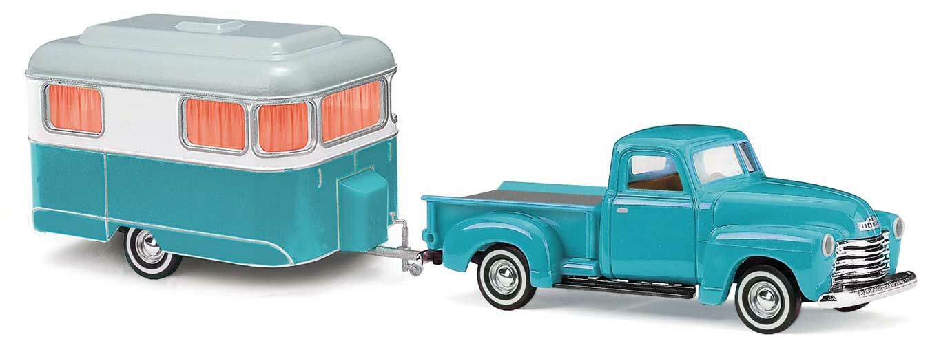 Busch 48243 HO Teal 1950 Chevrolet Pickup Truck with Nagetusch Camper ...