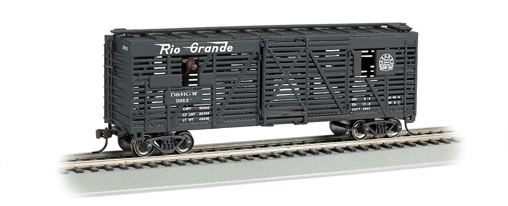Bachmann 19706 HO Scale D&RGW 40' Animated Stock Car w/Cows #5913