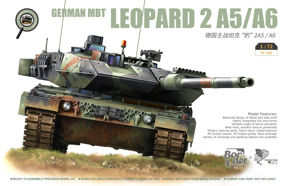 BorderTK7201 1:72 German MBT Leopard 2 A5/A6 Military Tank Model Kit