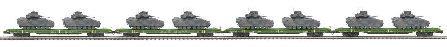 MTH 20-92241 O U.S. Army 60' Flat Car Set w/Bradley Fighting Vehicles (Set of 4)