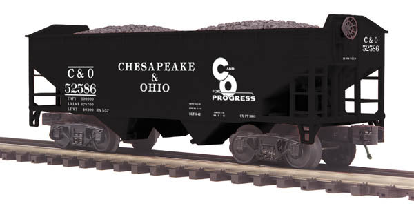 MTH 20-97709 O C&O 2-Bay Offset Hopper Car w/Coal Load #52697