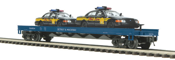 MTH 20-98547 O Gauge Detroit & Mackinac Flat Car with 2 Ford Police Cars #512