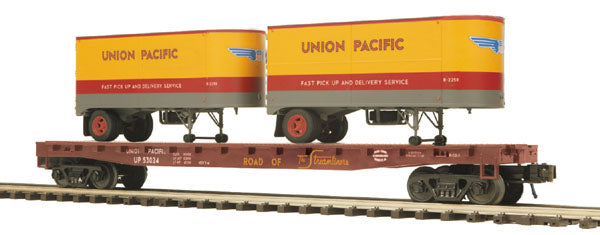 MTH 20-98602 O Gauge Union Pacific Flatcar w/2 PUP Trailers #53024