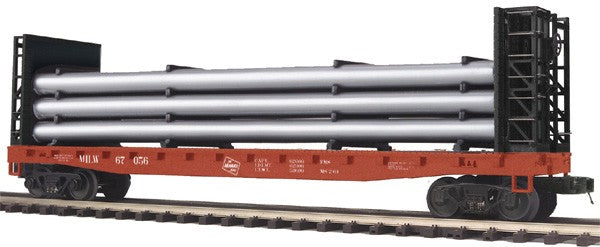 MTH 20-98664 Milwaukee Road Flat Car - w/Bulkheads & Pipe Load