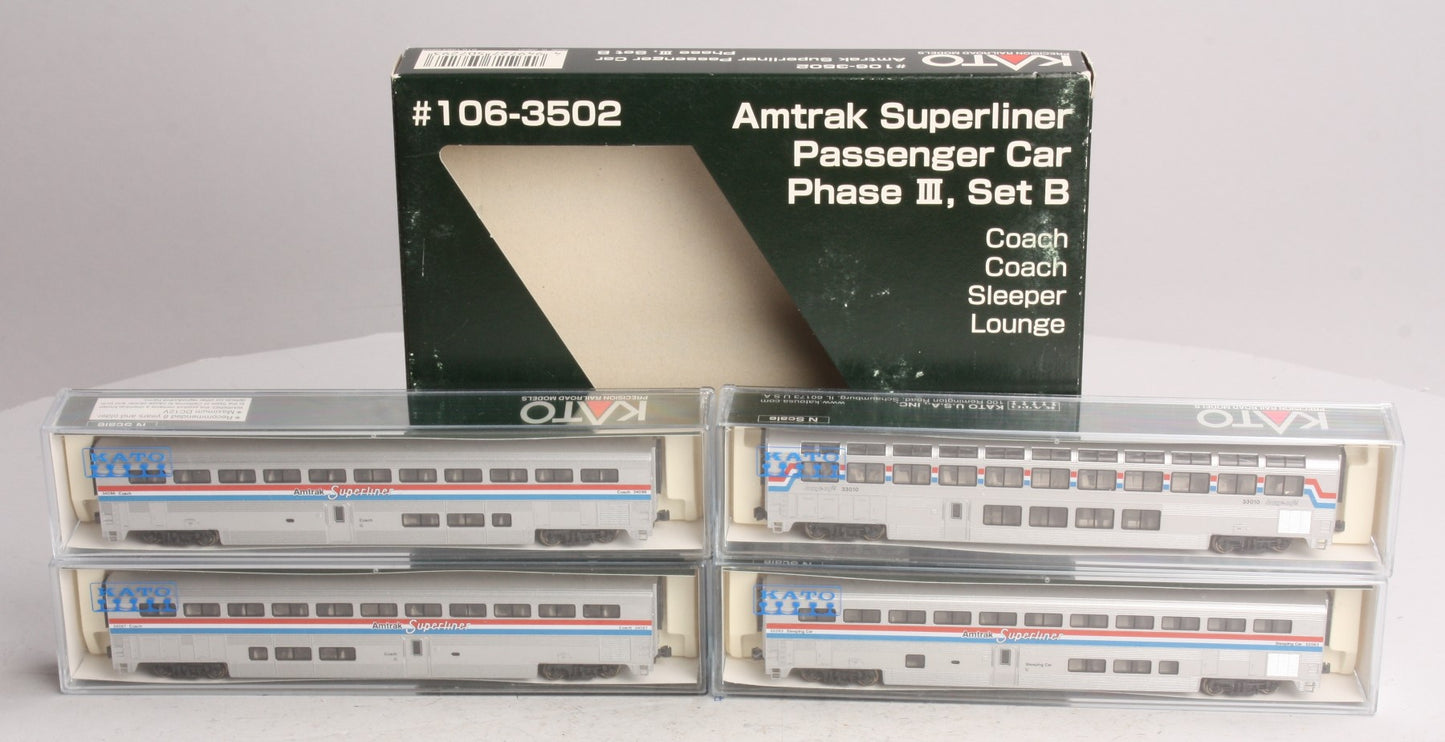 Kato 106-3502 N Amtrak Phase III Superliner Passenger Cars (Set of 4) - Set B